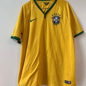Nike Yellow Brazil Soccer Shirt Sz L 2014